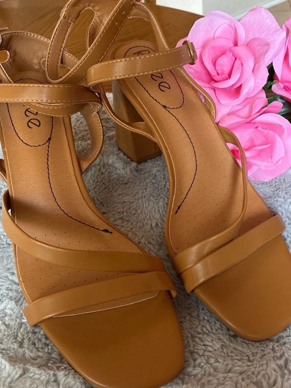 Classic Tan Strappy Heeled Sandals with Ankle Strap